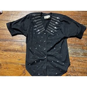 90s Vintage Black Rhinestone Shirt